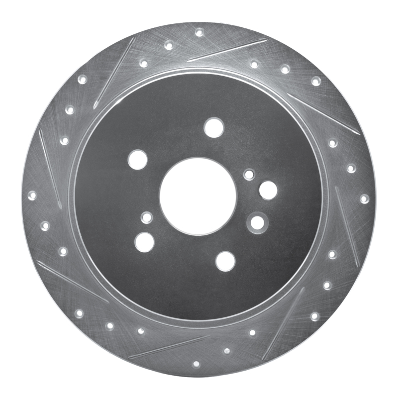 Toyota Highlander Brake Rotor (1) - Rear Left - R1 Concepts - Drilled & Slotted - Silver - `08-`13